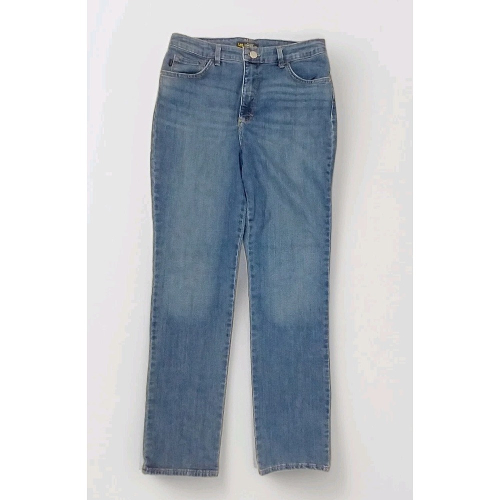 Lee Women's High Rise Relaxed Fit Straight Leg Instant Slim Blue Jeans 12 Long